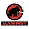 Schwarz-rote Illustration eines Mammuts mit gebogenen Stoßzähnen vor einem roten Kreis, darunter der Schriftzug Mammut in großen roten Buchstaben auf schwarzem Hintergrund.