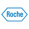 Logo von Roche, einem pharmazeutischen und diagnostischen Unternehmen, auf blauem Hintergrund.