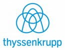Logo von thyssenkrupp mit drei sich überlappenden blauen Ringen und dem Schriftzug thyssenkrupp darunter.